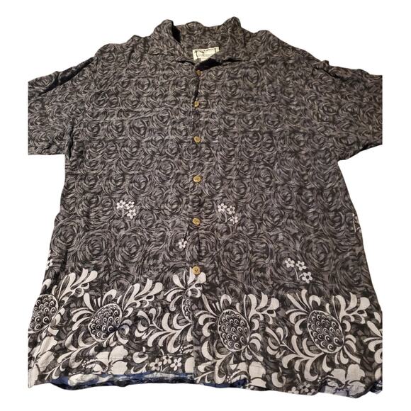 Island Republic Button Up Shirt Mens‎ Sz M Black Hawaiian Floral Short Sleeve - Picture 2 of 4